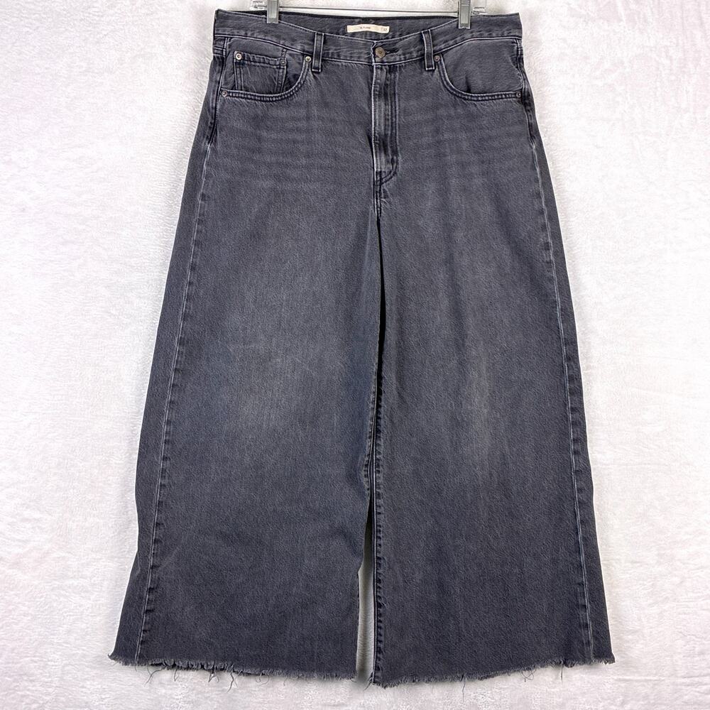 Levis Jeans Womens 32 Black XL Flood Baggy Wide Leg Skater Rave Goth Raw Hem